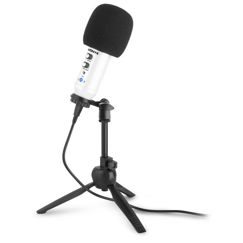 Microfone Condensador USB de Estúdio c/ Eco (CM320W) Branco - VONYX