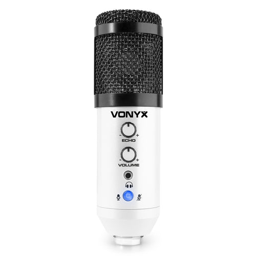 Microfone Condensador USB de Estúdio c/ Eco (CM320W) Branco - VONYX
