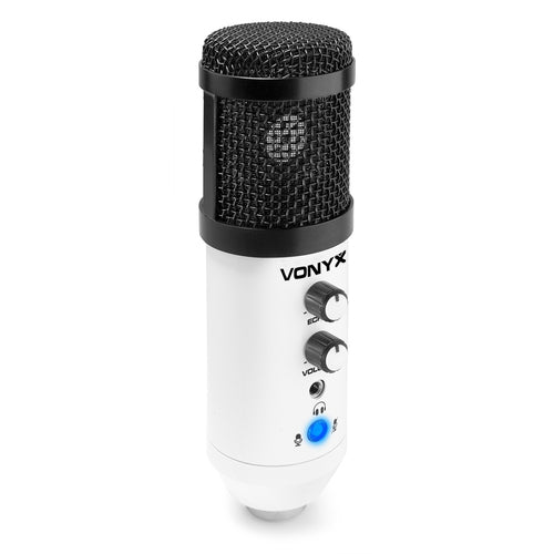 Microfone Condensador USB de Estúdio c/ Eco (CM320W) Branco - VONYX
