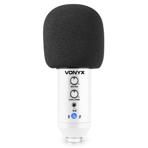 Microfone Condensador USB de Estúdio c/ Eco (CM320W) Branco - VONYX