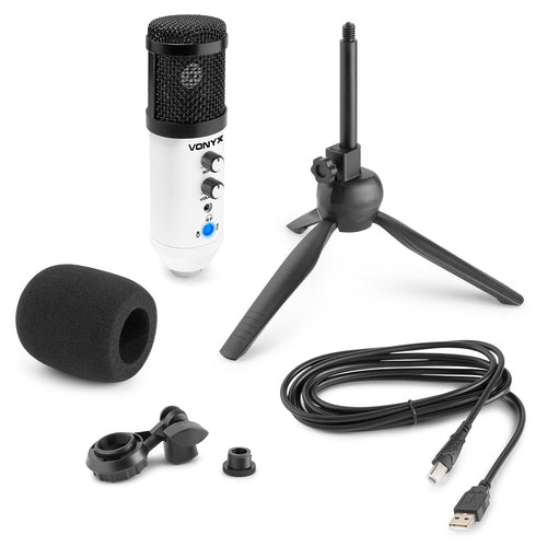 Microfone Condensador USB de Estúdio c/ Eco (CM320W) Branco - VONYX